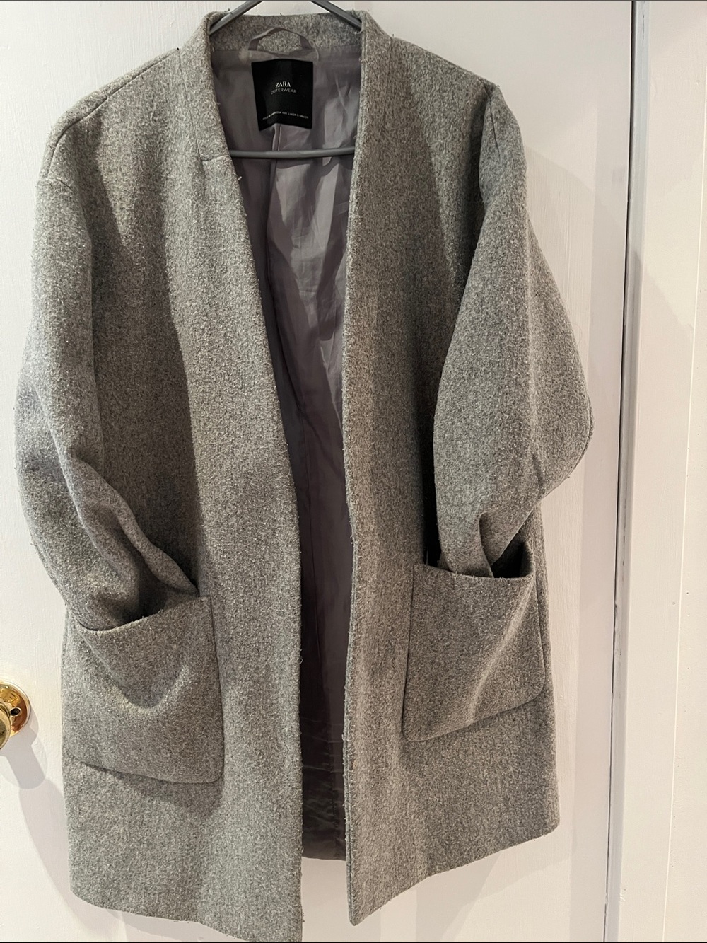 Zara Open-Front Grey Wool-Blend Blazer